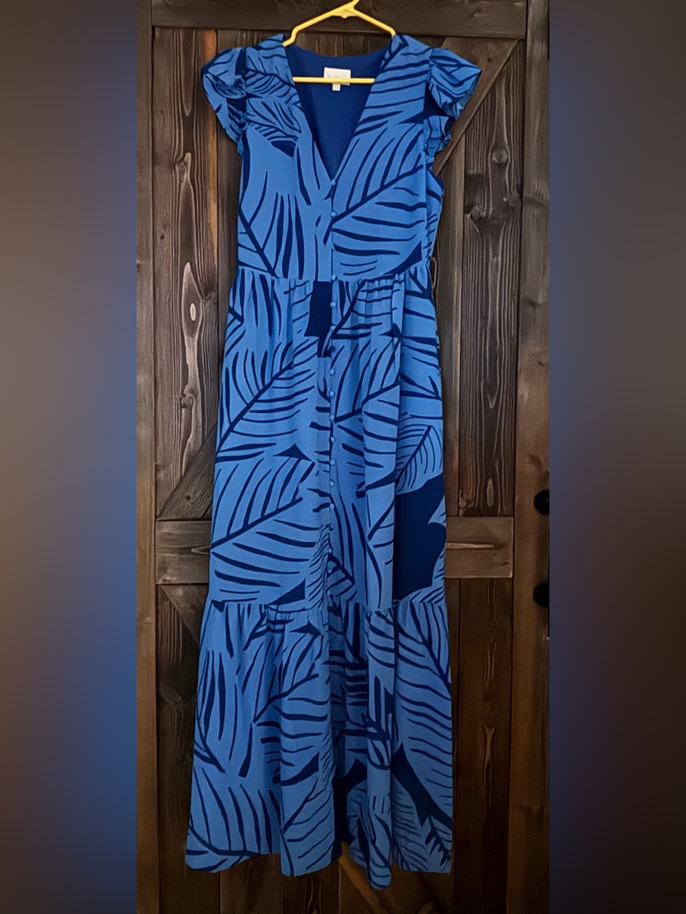 Sugarlips Blue Leaf-Print Tiered Maxi Skirt
